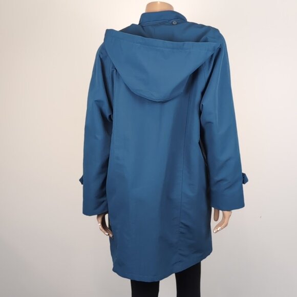 London Fog Hooded Trench Coat Thick Removable Fleece Teal Blue Womens Size 8 - Picture 7 of 15